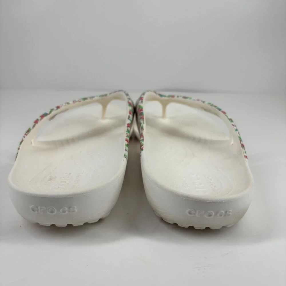 Crocs Kadee II Graphic Flamingo Women's 11 White Comfort Flip-Flop Beach Sandals